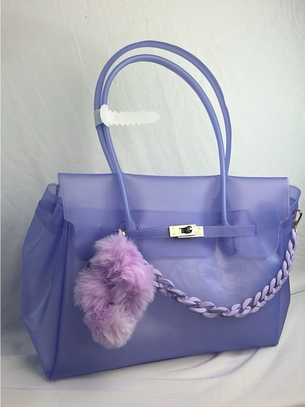 Lavender Faux-Leather Tote with Pom Charm